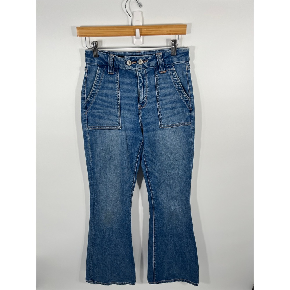 American Eagle Super Curvy High Rise Flare Jeans Womens 8 Blue Stretch Denim